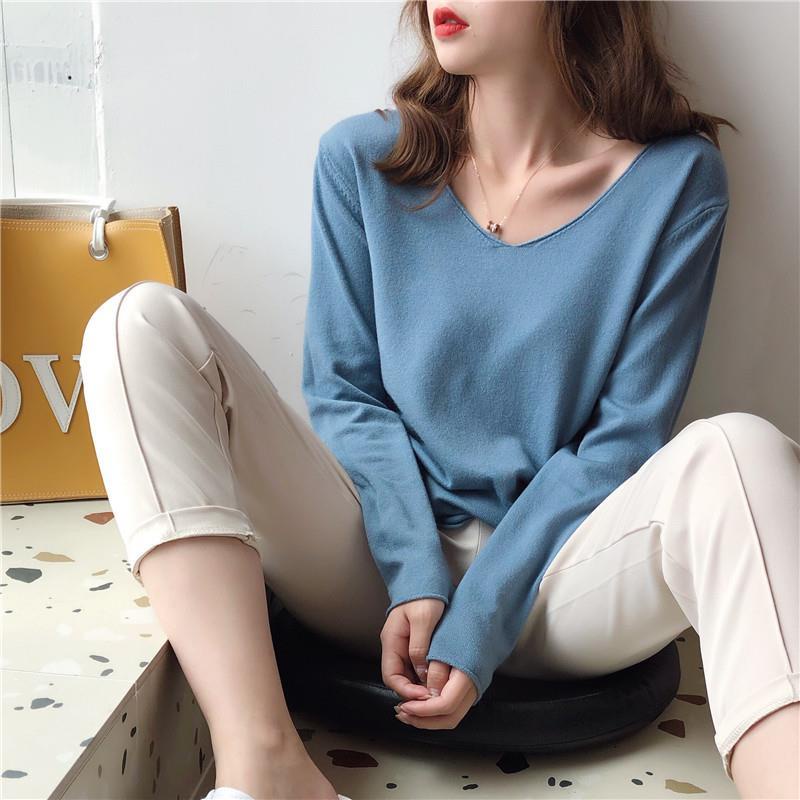Áo sweater dáng rộng tay dài cổ chữ V trẻ trung thời trang cho nữ | BigBuy360 - bigbuy360.vn