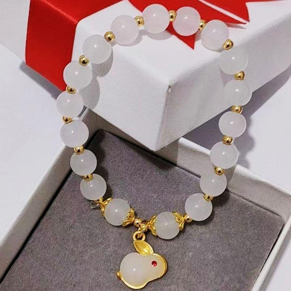 Vòng Tay Chuỗi Hạt Co Giãn Mặt Hình Thỏ Thiết Kế Thanh Lịch Cho Nữ
