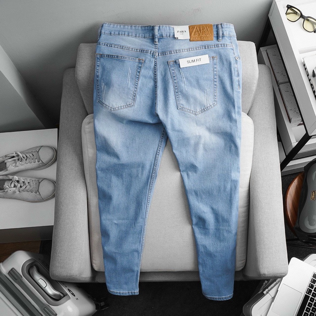Quần jean nam slimfit xuất xịn co giãn ống ôm nhẹ 3 màu trơn