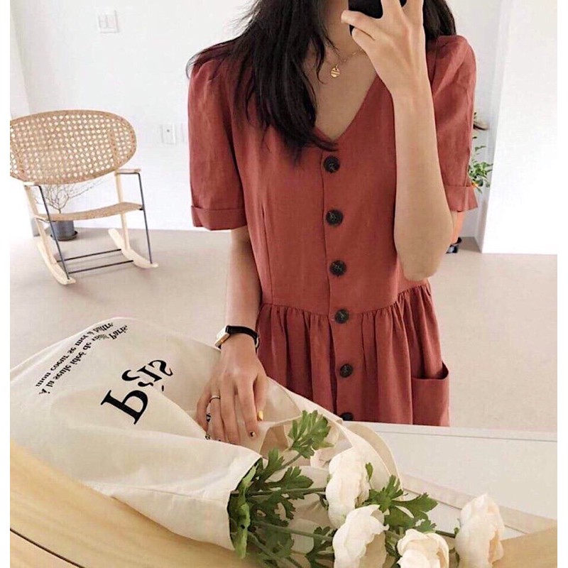 Đầm nút trước 2 túi (kèm hình thật) | BigBuy360 - bigbuy360.vn