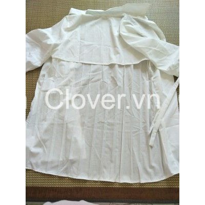 (Sẵn size L) Váy sơ mi Trắng tay nơ xếp ly sau lưng form rộng tiểu thư (Order)