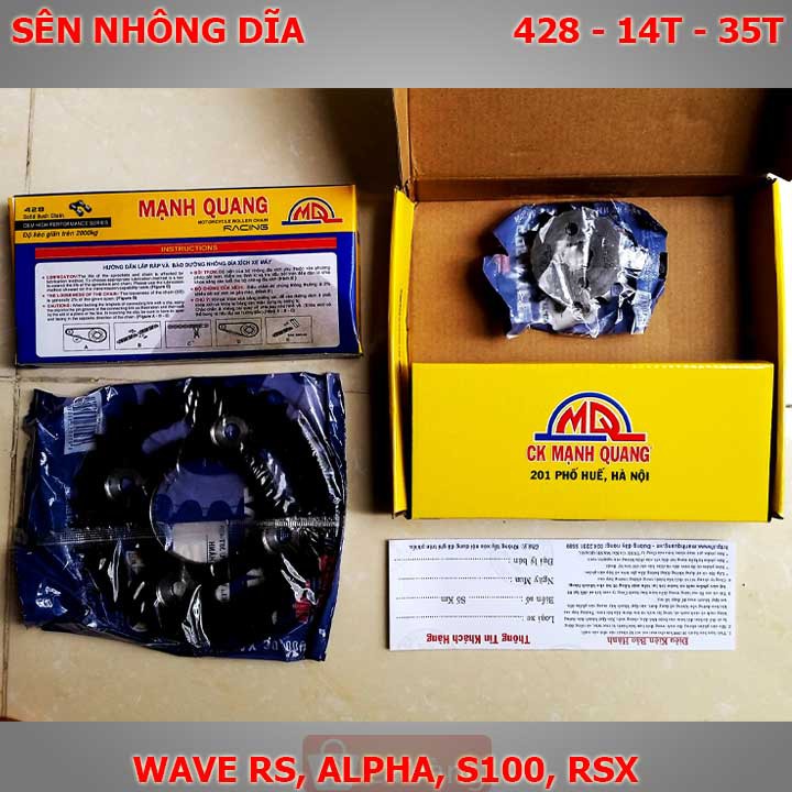 Sên nhông dĩa xe máy Wave Alpha, RS, S100, RSX hàng chính hãng Mạnh Quang