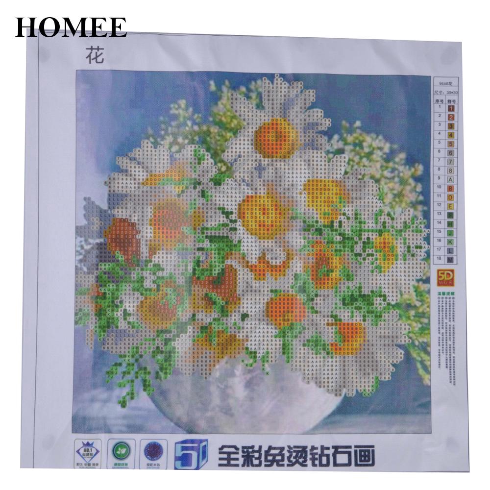 Tranh Thêu Chữ Thập Đính Đá Hình Hoa Cúc 30x30cm