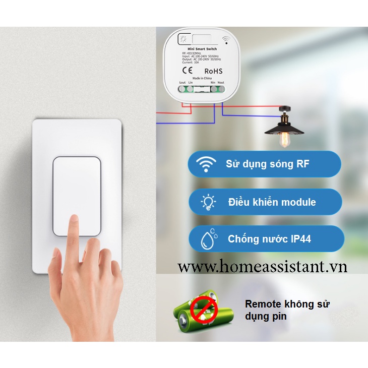 Bộ Công Tắc Điều Khiển Từ Xa RF Wifi Zigbee Tuya Nút Bấm Không Dùng Pin KP01