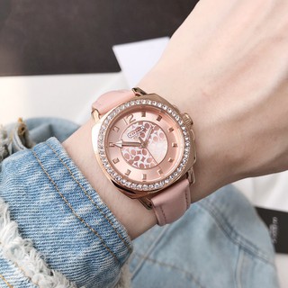 ĐỒNG HỒ NỮ COACH BOYFRIEND VIỀN HẠT , DÂY DA MÀU HỒNG , SZE 34MM