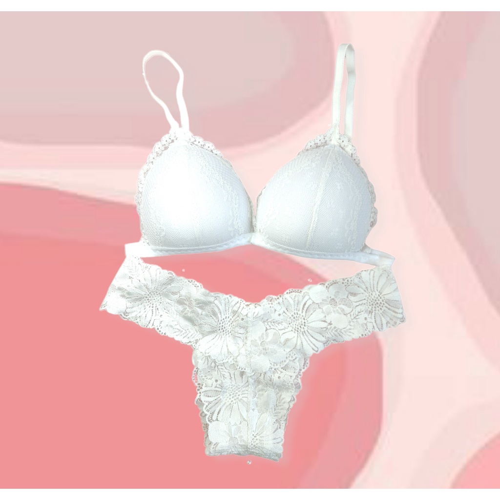 Bộ đồ lót nữ ren, bralette sexy không gọng mút mỏng Trắng (form lớn) SB02 [95's House]