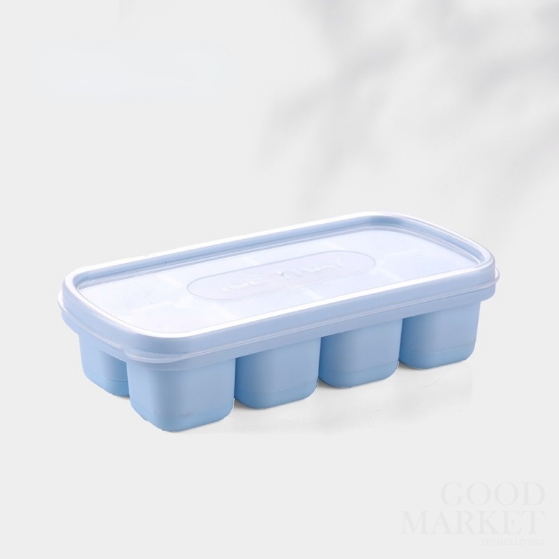 Khuôn Silicone Làm Đá Viên 8 Ngăn Hình Vuông Có Nắp DIY