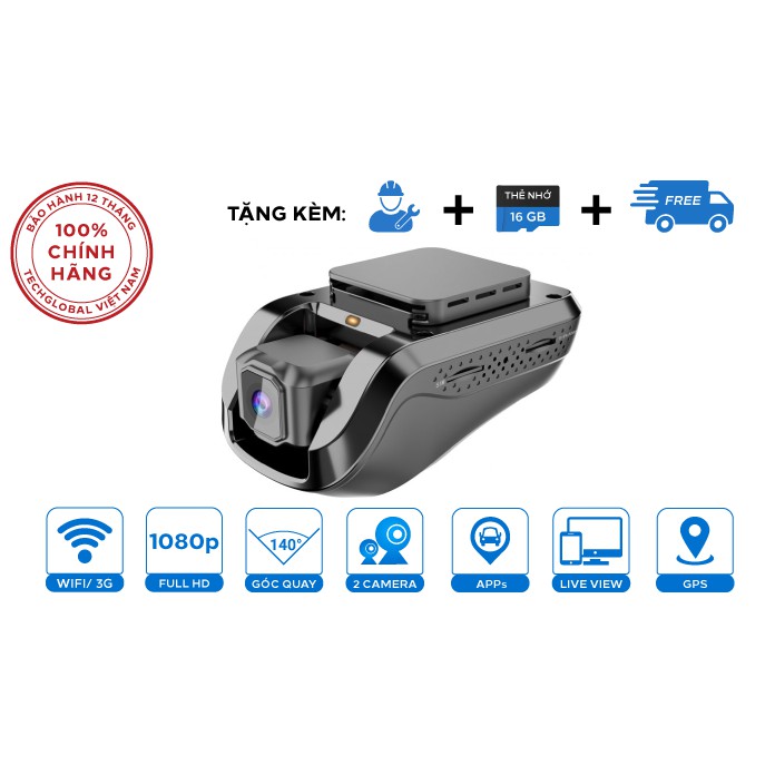 Camera hành trình JC100 Xem Video Trực Tuyến Wifi 3G Định vị Phát Wifi-(tặng thẻ 32gb+sim4g)