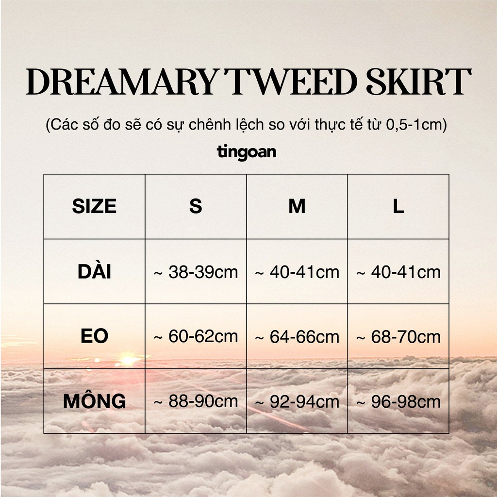 TINGOAN® - Chân váy cạp lưng cao tweed bện dây kim tuyến đen tingoan DREAMARY TWEED SKIRT/BL