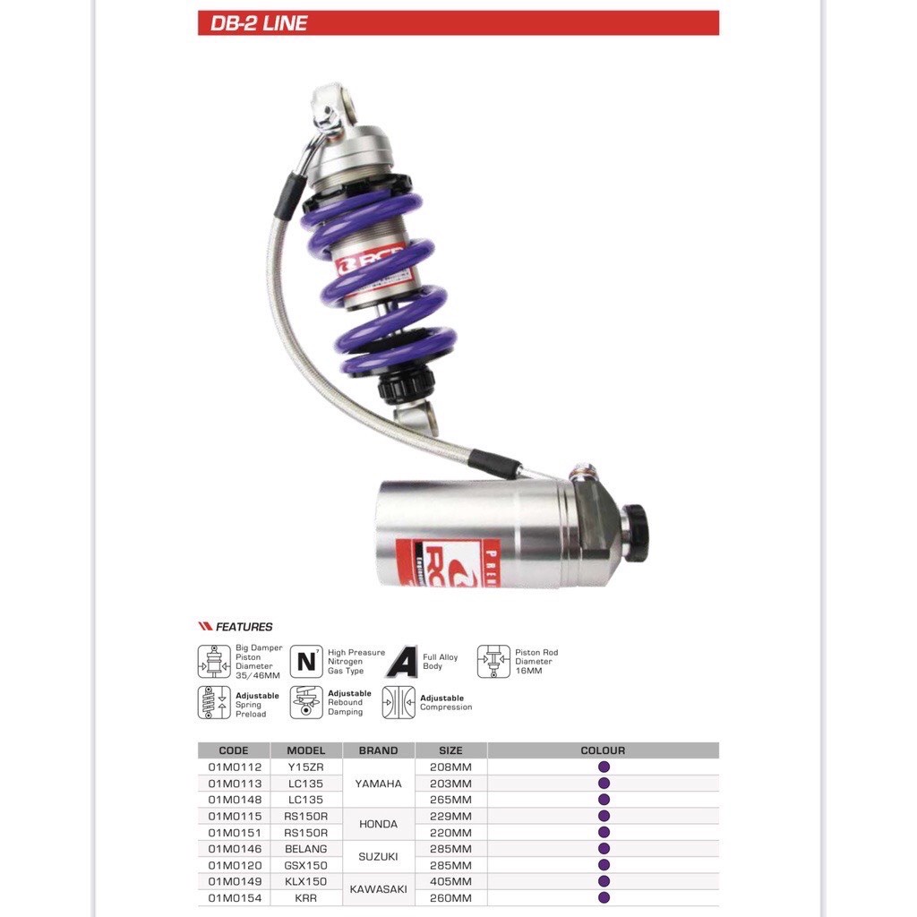 CHÍNH HÃNG 100% - Phuộc Sau Bình Dầu RCB dòng DB-2 Line xe Exciter (Ex135-Ex150) &amp; Winner - ĐỘ NHÚN TỐT, ÊM ÁI