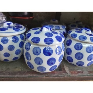 Thố chấm bi xanh