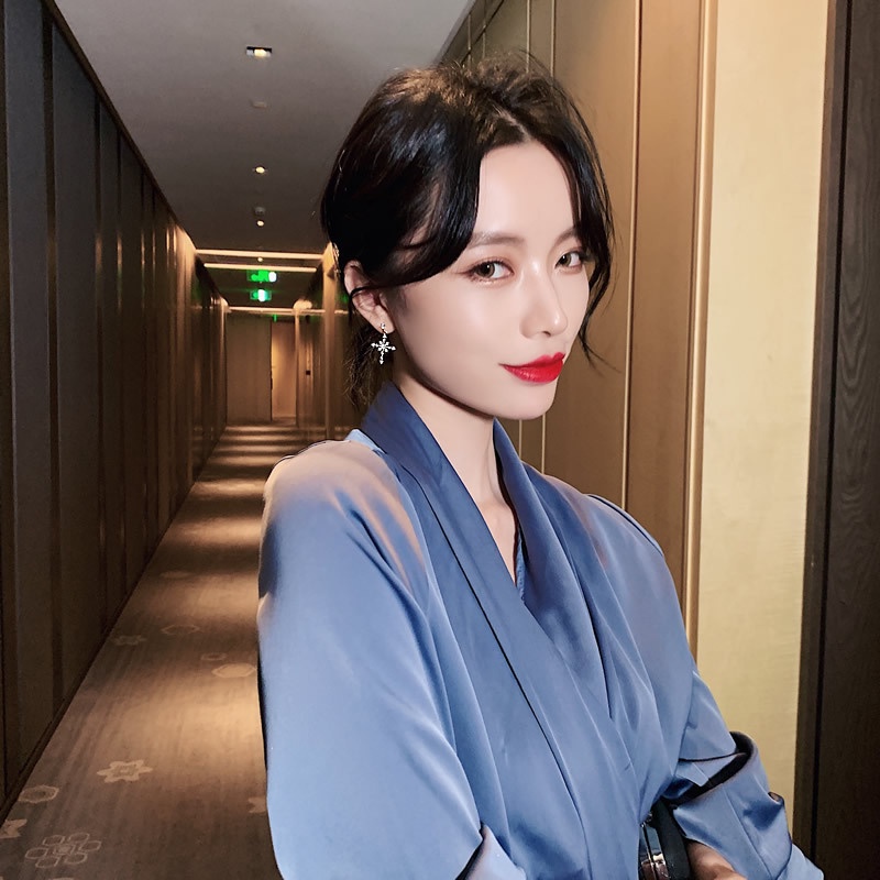 Khuyên Tai Bạc Sterling Hình Chữ Thập Đính Đá Zircon Màu Sắc Thanh Lịch Cá Tính Phong Cách Hàn Quốc