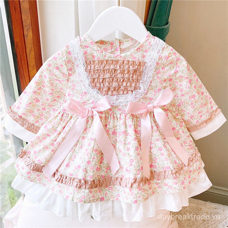 Đầm công chúa lolita tay dài in hoa thời trang cho bé gái