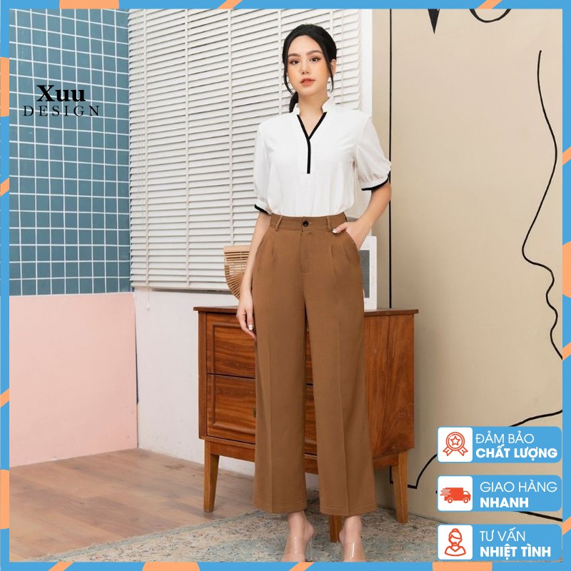 Quần Culottes công sở Xuu Design, Quần ống rộng cạp cao chất liệu tuyết mưa 3 màu đủ size QA05