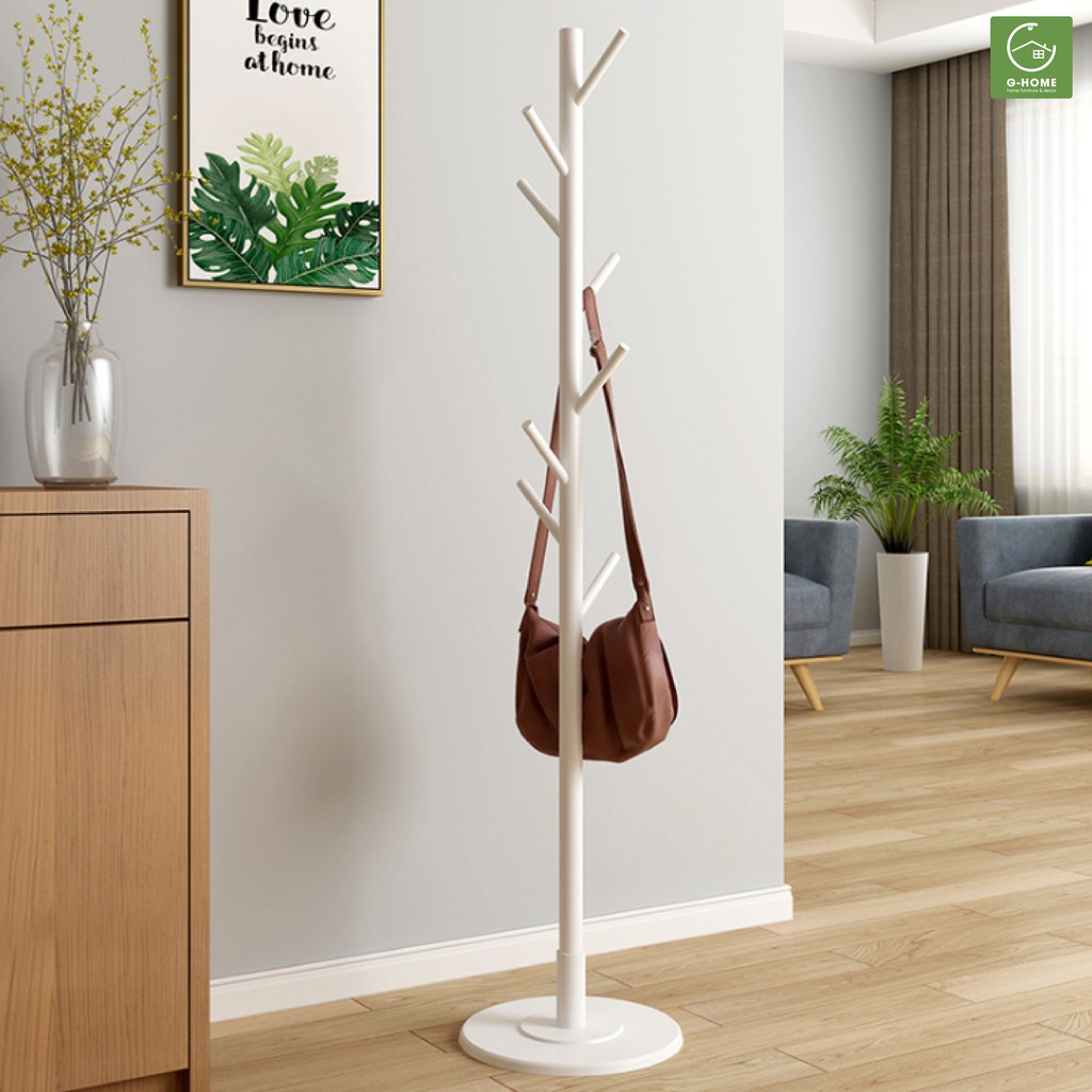 Cây Treo Quần Áo Đứng Bằng Gỗ, đế tròn Standing Hanger Kệ Sào Treo Đồ Đứng Nội Thất Kiểu Hàn Lắp Ráp CT21M1