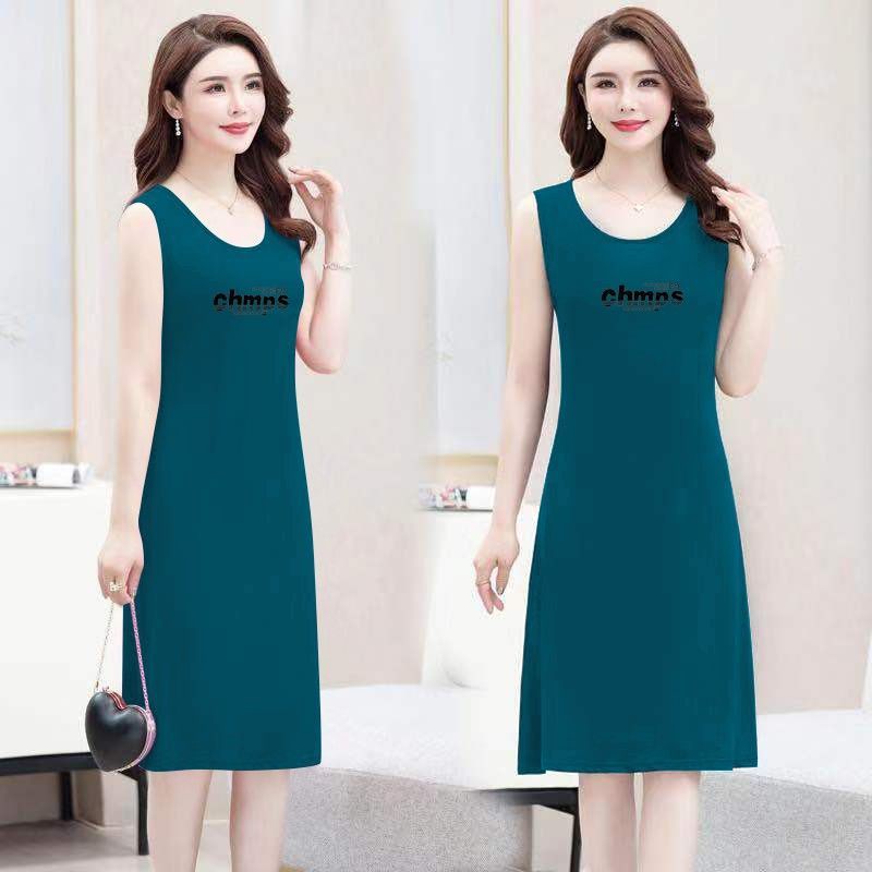 Đầm Chữ a Sát Nách Dáng Dài Qua Gối Thời Trang Cho Nữ 50-60 Tuổi