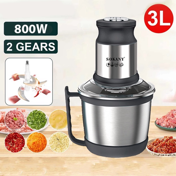 Máy Xay Thịt, Rau Củ Đa Năng Chính Hãng SOKANY 3L Cối INOX 800W