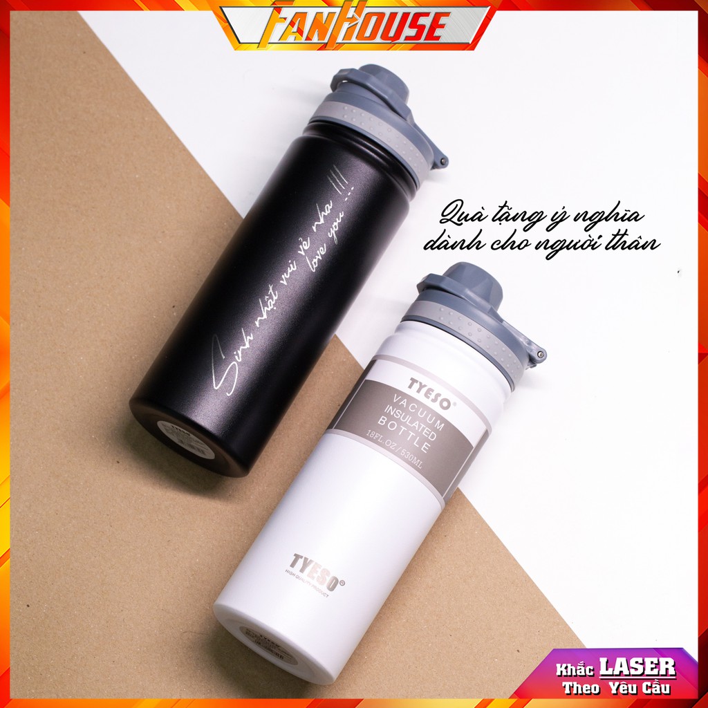 Bình nước Tyeso Easy chính hãng giữ nhiệt 24h ly đựng nước dung tích 530ml Inox 304 Fan House khắc tên theo yêu cầu