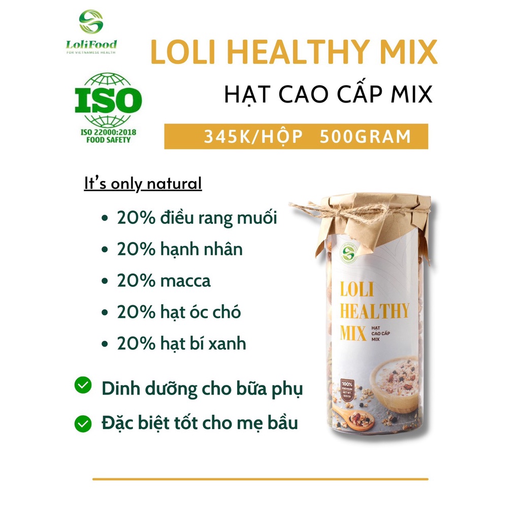 Hạt dinh dưỡng cao cấp mix 5 loại, ngũ cốc Lolifood – Hũ 500G