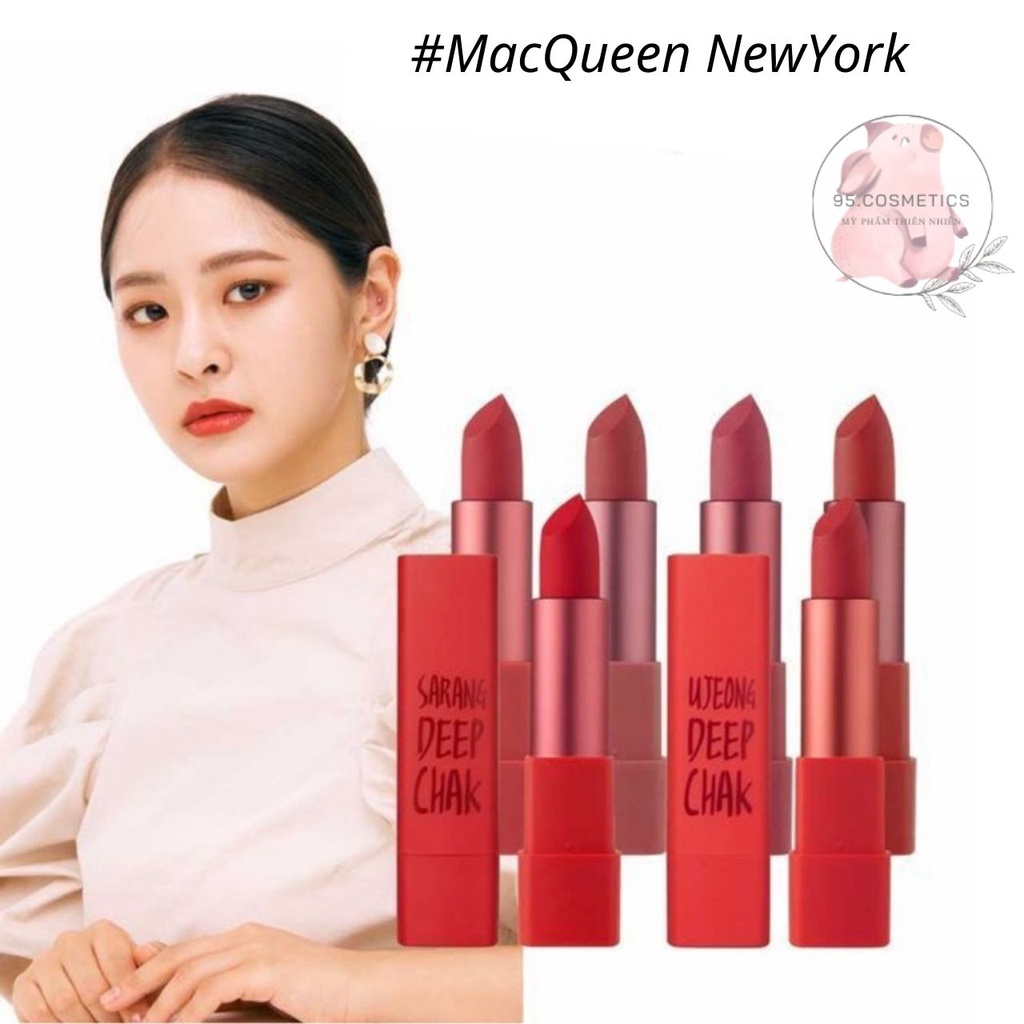 Son Lì #01 Pink Red, MacQueen NewYork Dưỡng Ẩm, Lâu Trôi, Mềm Mịn Mướt, Air Deep Kiss Lipstick