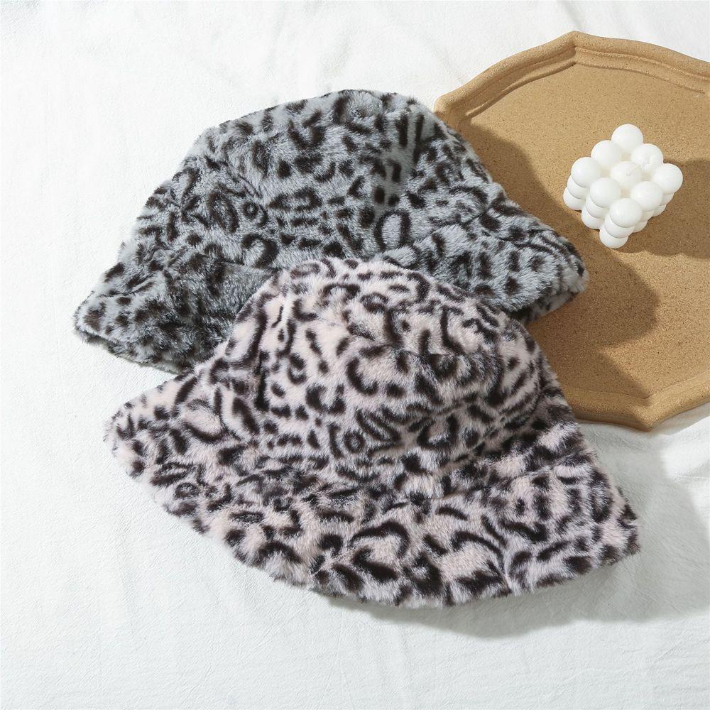 Mũ Bucket WMES15H Phủ Lông Mềm Mại Họa Tiết Da Báo Thời Trang Mùa Đông Cho Nữ