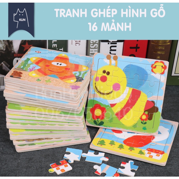 Đồ chơi bộ tranh xếp hình, tranh ghép hình gỗ 16 mảnh cho bé