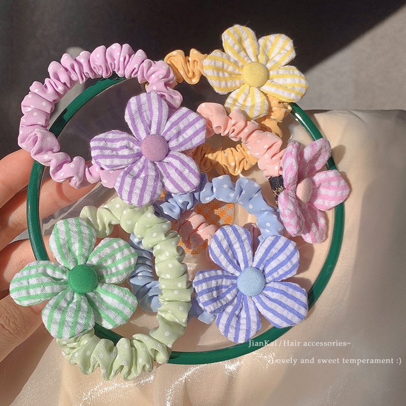 Dây Cột Tóc Cao Su Xếp Ly In Họa Tiết Hoa / Chấm Bi Dễ Thương Thời Trang Cho Nữ