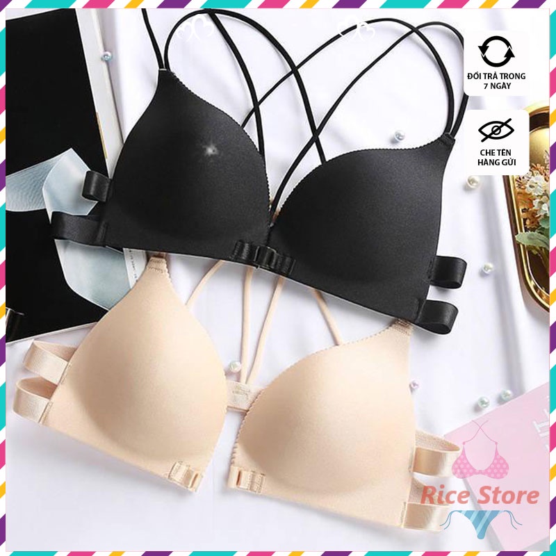 áo lót nữ đúc su cài trước đệm mỏng không gọng nâng ngực cao cấp sexy RICESTORE bra 4 dây gợi cảm big size AL014