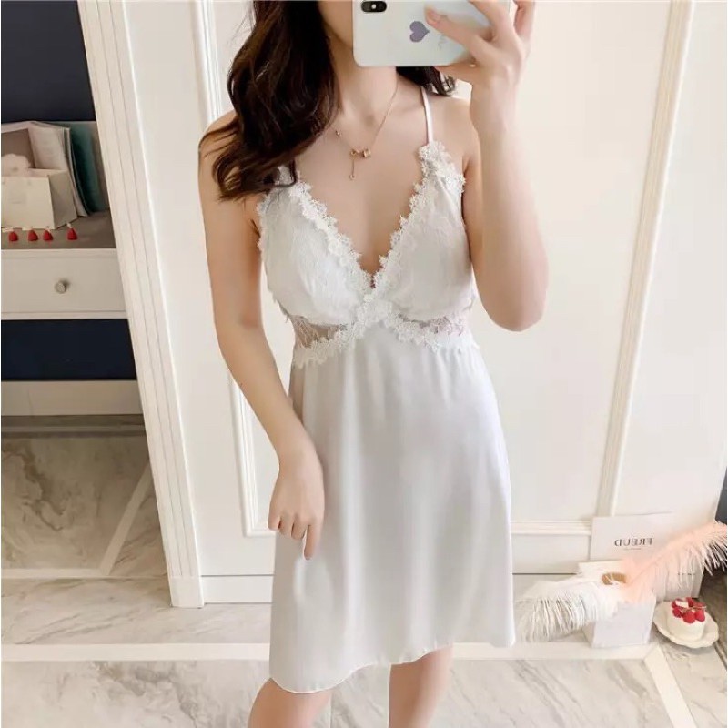 Váy Ngủ Sexy Hoa Nhí Cao Cấp Kenshop0602  - Đầm Ngủ Lụa Satin Quảng Châu