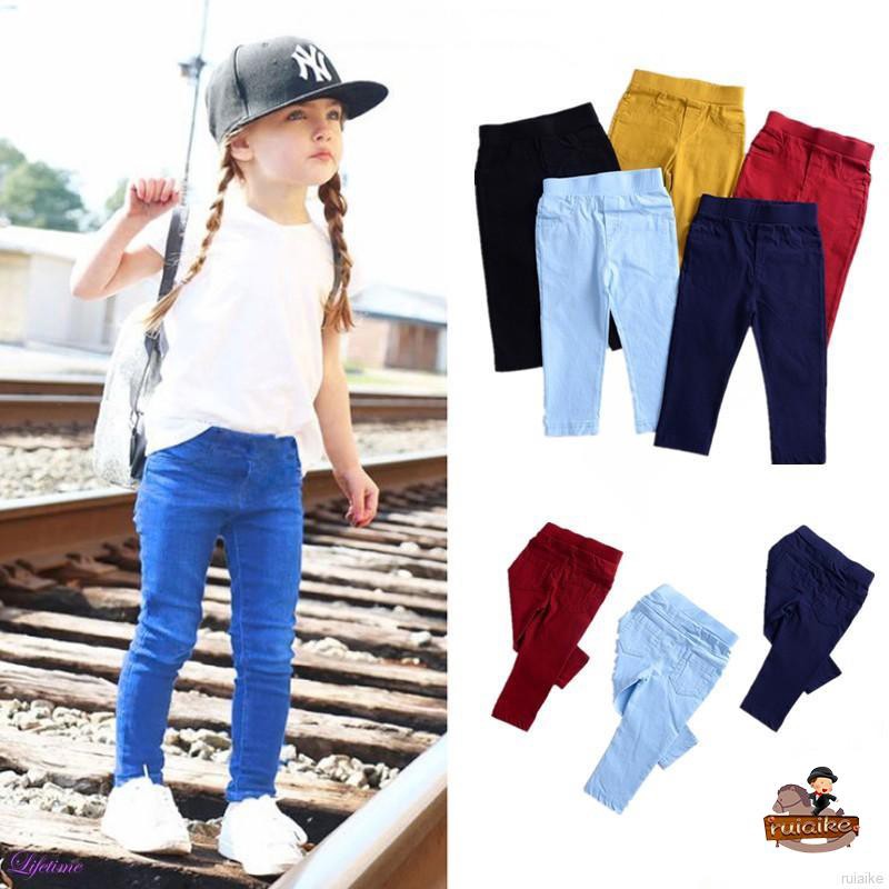 ruiaike  Fashion Kids Pencil Pants Soild Color Elastic Girls Boys Casual Long Pants Trousers