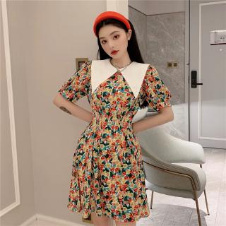 Đầm Voan Hoa Dáng Chữ A Cổ Búp Bê Phong Cách Retro Hàn Quốc Nữ Tính