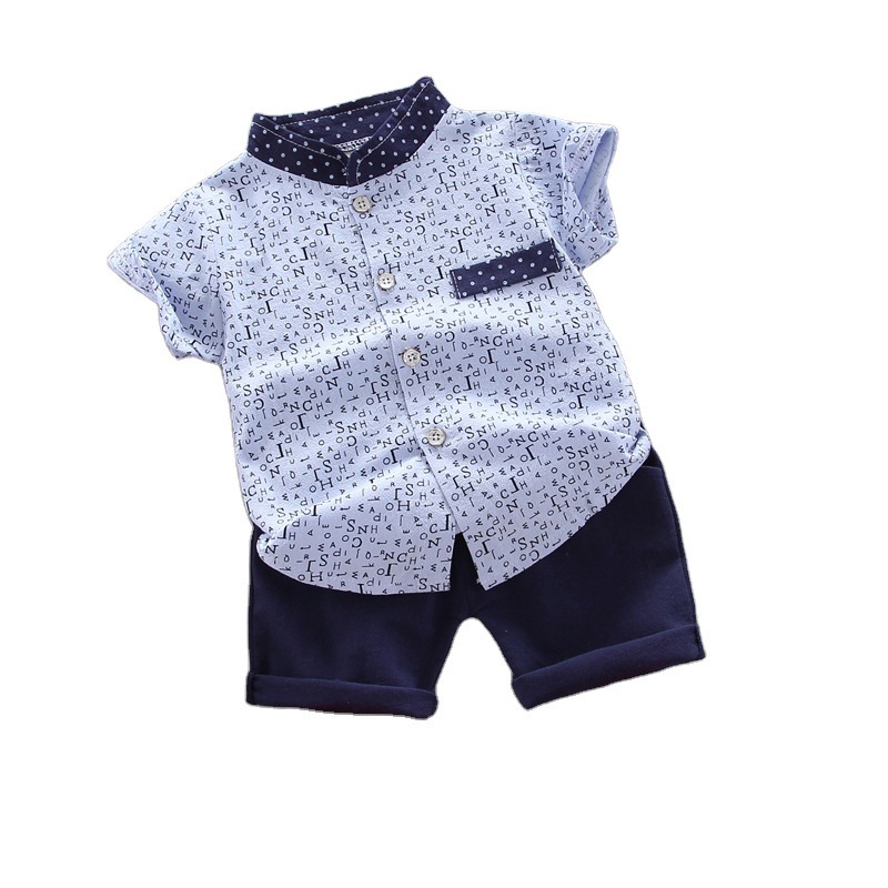 Bộ đồ áo sơ mi ngắn tay in chữ + quần short xinh xắn cho bé trai 0-4 tuổi