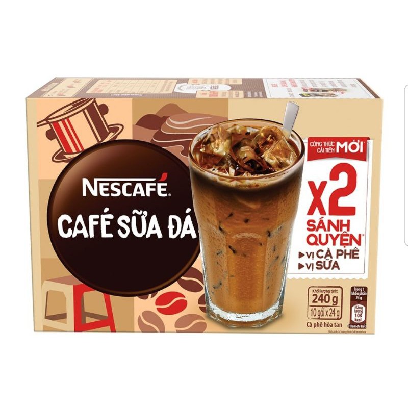 Combo 02 hộp NESCAFÉ Sữa đá Mới (10 gói x24g) tặng ly sứ cao cấp