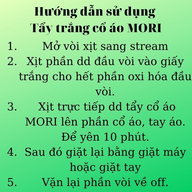 Tẩy trắng cổ áo và tay áo MORI - tẩy sạch các vết bẩn cứng đầu trên cổ áo, tay áo, chai 620ml