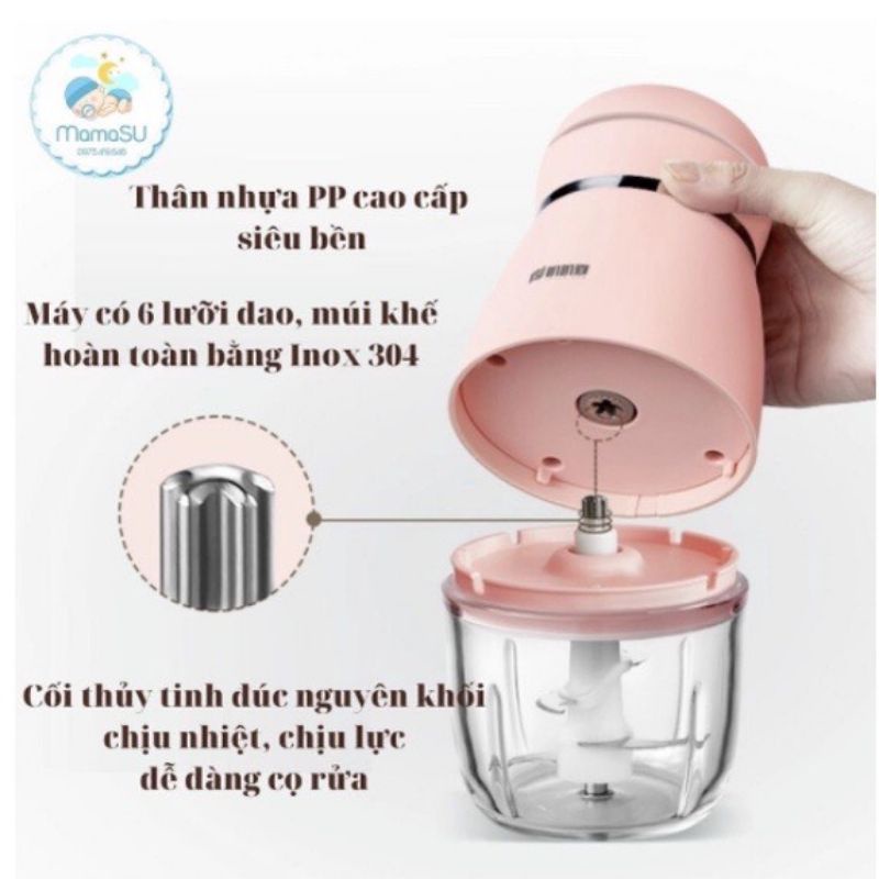 Máy xay đa năng HATTIECS 6 lưỡi xay đồ ăn dặm 0,3lít, máy xay thịt xay tỏi ớt