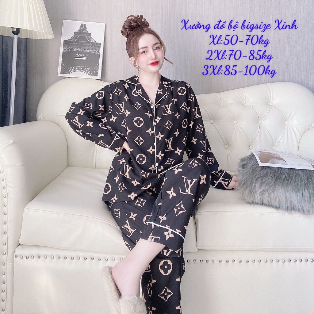 Đồ Ngủ Pijama Bigsize  Tay Dài  50-100kg  Đồ Mặc nhà Cao Cấp Cổ Sen Sang trọng cho nữ