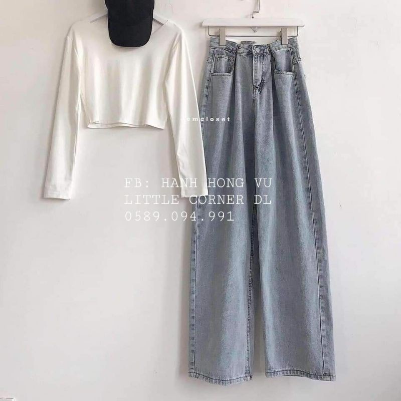 Quần baggy jean khóa khuy gài eo FREESHIPlưng cao ulzzang kèm ảnh thật hàng quảng châu