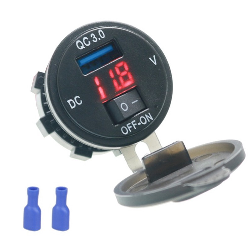 Ổ Cắm USB 3.0 Kiêm Vôn Kế Có Đèn LED Và Cổng Sạc USB Cho Xe Hơi / Xe Máy / Tàu Thuyền