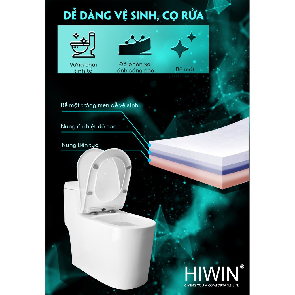 Bồn cầu nguyên khối sứ cao cấp Hiwin MT-2020 sang trọng 680x380x610mm