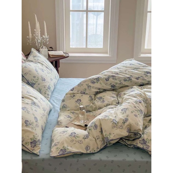SET VỎ CHĂN GA GỐI COTTON LIVING. mẫu hoa xanh
