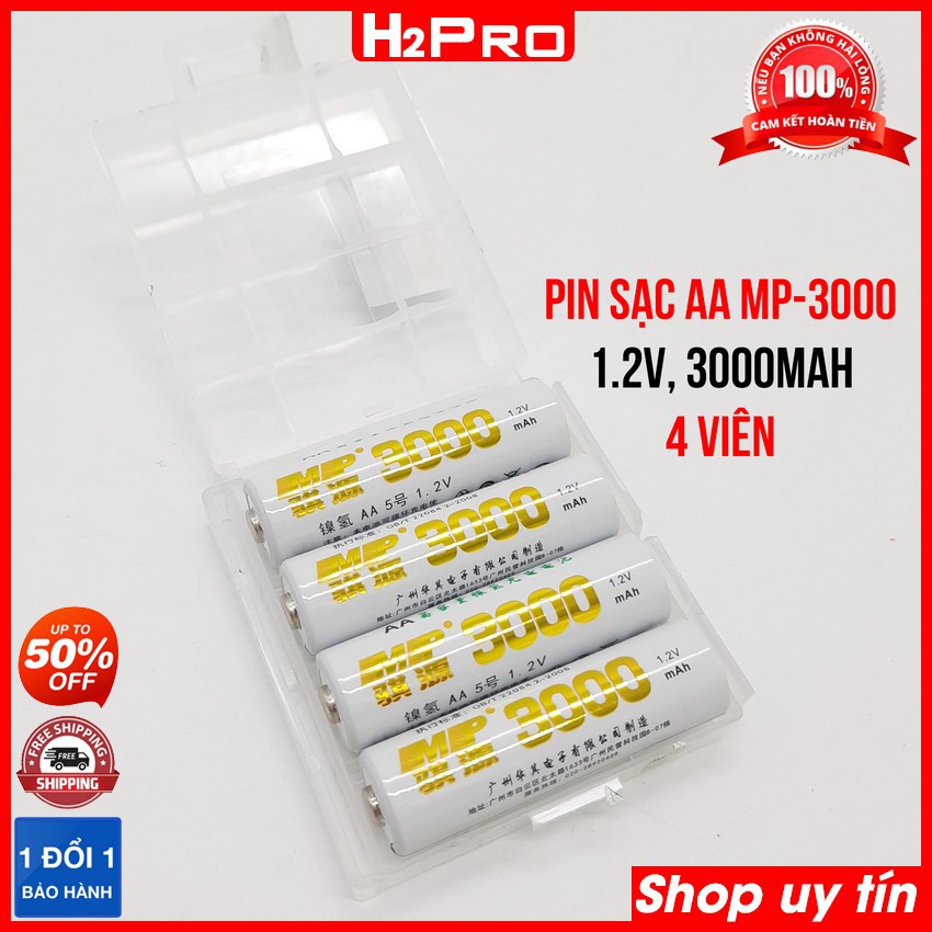 Combo 4 viên pin sạc AA MP-3000 1.2V H2Pro, Pin sạc AA 3000mah đủ dung lượng