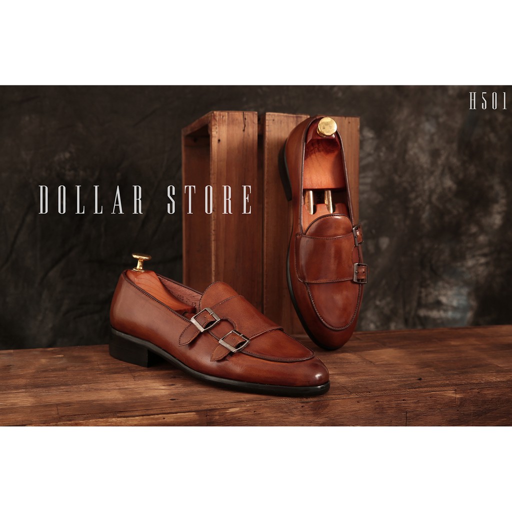 Giày da nam kiểu dáng giày lười LOAFER MONKSTRAP H501 da bò nguyên tấm cao cấp