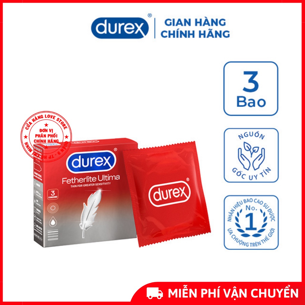 Bao cao su Durex Fetherlite Size 52mm - Hộp 03 cái - BCS Siêu mỏng