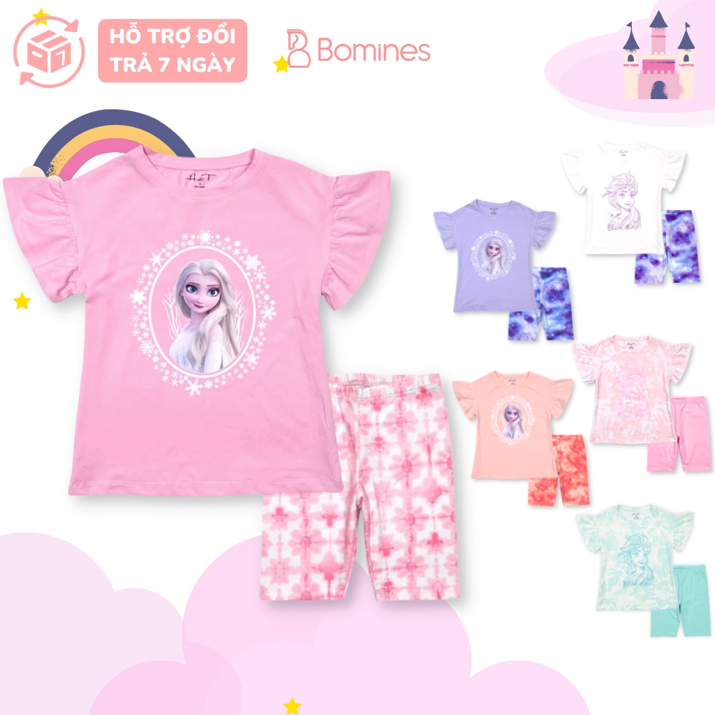 Đồ bộ bé gái Elsa BOMINES thun cotton thoáng mát đủ size cho bé từ 3 tuổi đến 10 tuổi khoảng 10kg - 30kg