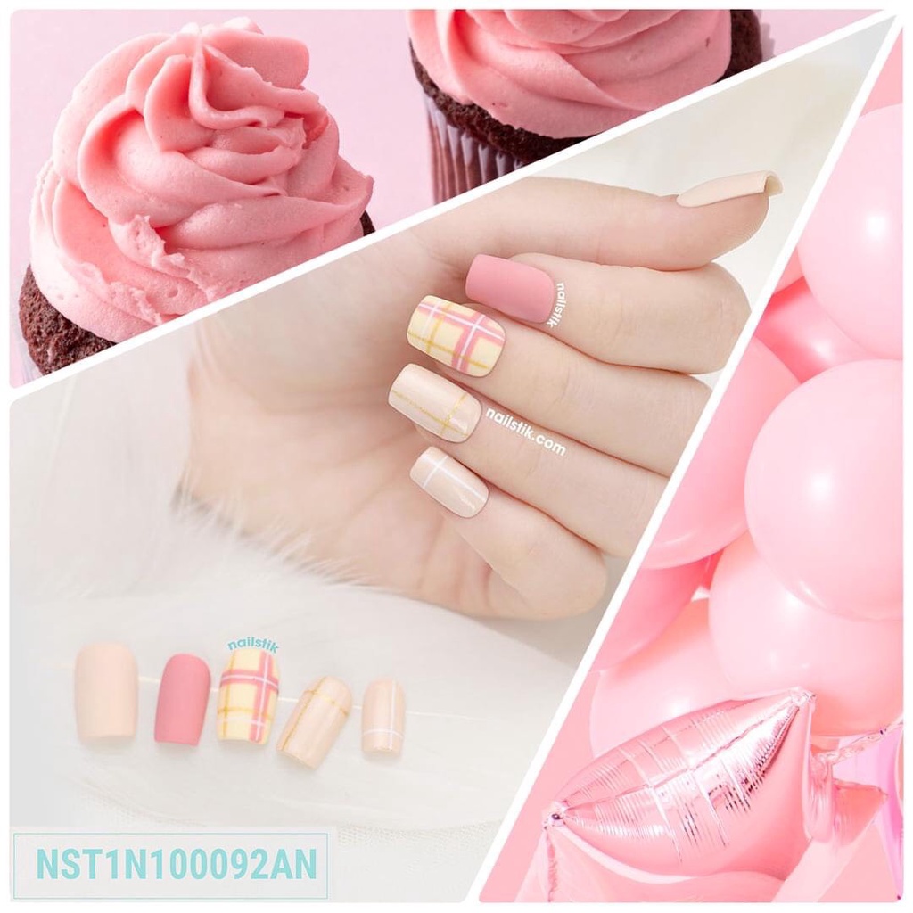 Móng úp thiết kế by NAILSTIK, màu nude, hồng, vàng, form móng ngang, ngắn/dài, 092