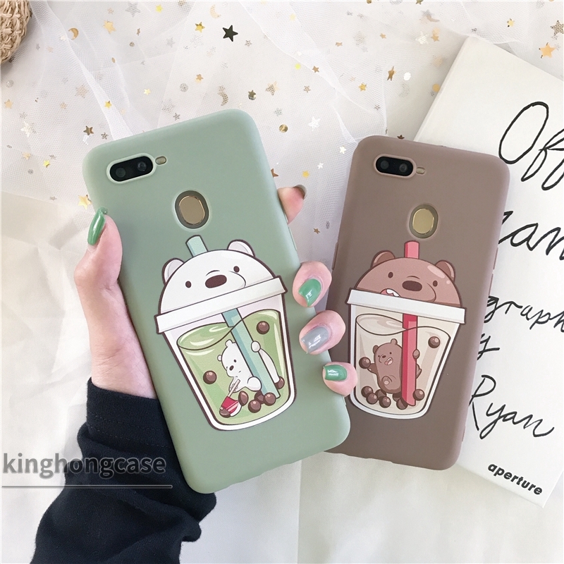 Ốp điện thoại gấu We Bare Bears và trà sữa cho OPPO Reno 4 F9 A5 2020 A3S A31 2020 A5S A53 2020 A9 A33 2020 A1K A91 A92 Reno 2F A12 F7 F5 Reno 3 A12E A7 A52 A11K A11 A12S F5 Yoouth F9 PRO A32 A53S Reno 2Z A72 C1 C2