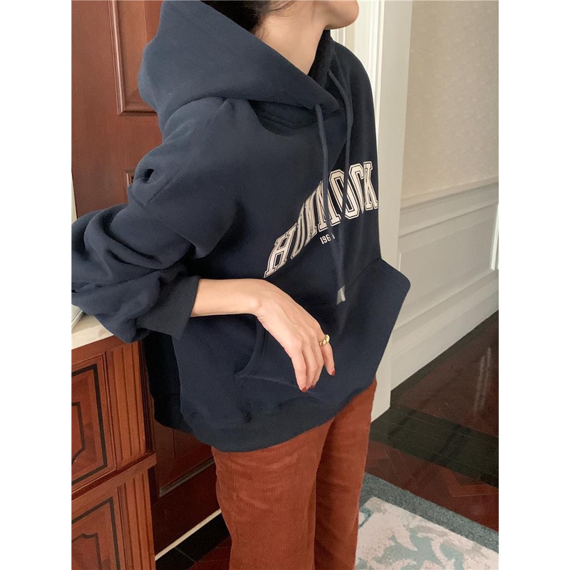Áo Hoodies Tay Dài Hoạ Tiết Chữ In Phong Cách Hàn Quốc
