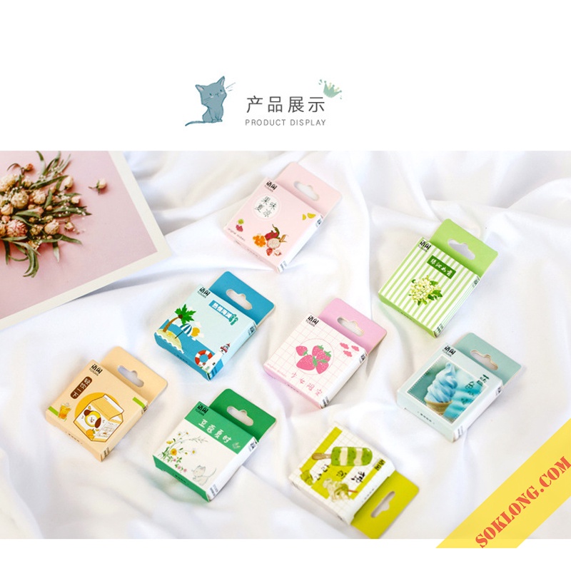 Bộ 50 sticker đồ vật dễ thương, nhãn dán cute hình hộp sữa, cây xanh STI11