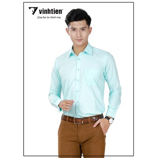 Áo sơ mi nam tay dài vạt bầu Slim Fit Vĩnh Tiến 330 - xanh ngọc