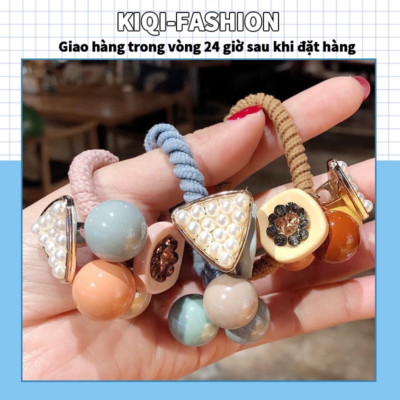 Dây buộc tóc họa tiết hình học đính ngọc trai dễ thương cho nữ